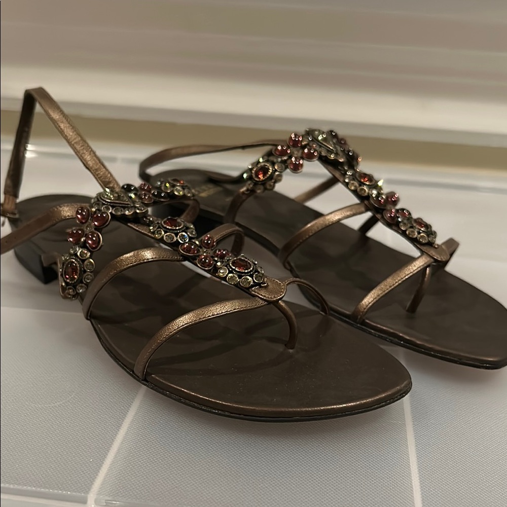 Stuart Weitzman bronze beaded sandals